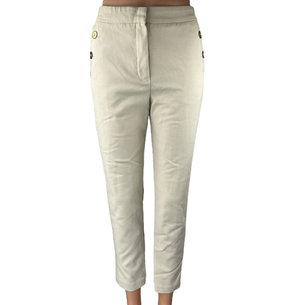 MNG Mango Women's Cream White High Waisted Button Tapered Trousers Pants Size 4